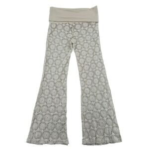 Elan Crochet Flare Pants Cream Boho Beach Cover Up Resort Sz M Festival Sheer